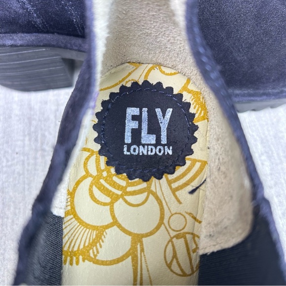 Fly London Dark Blue Suede Heeled Slip On Clog Booties Womens Size 10 EUR 41 - Picture 10 of 12